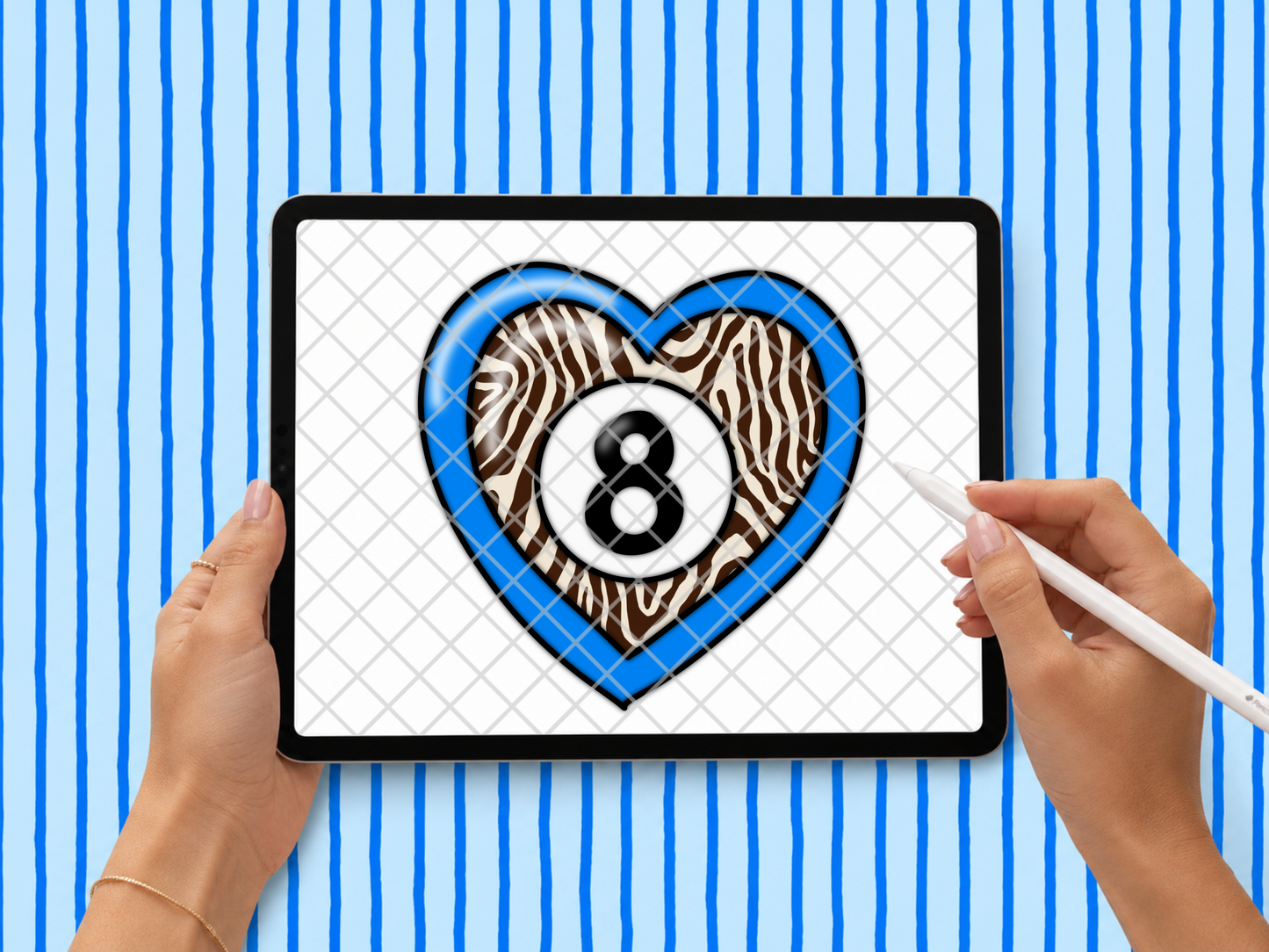 ZEBRA HEART 8 BALL BLUE CLIPART/PNG