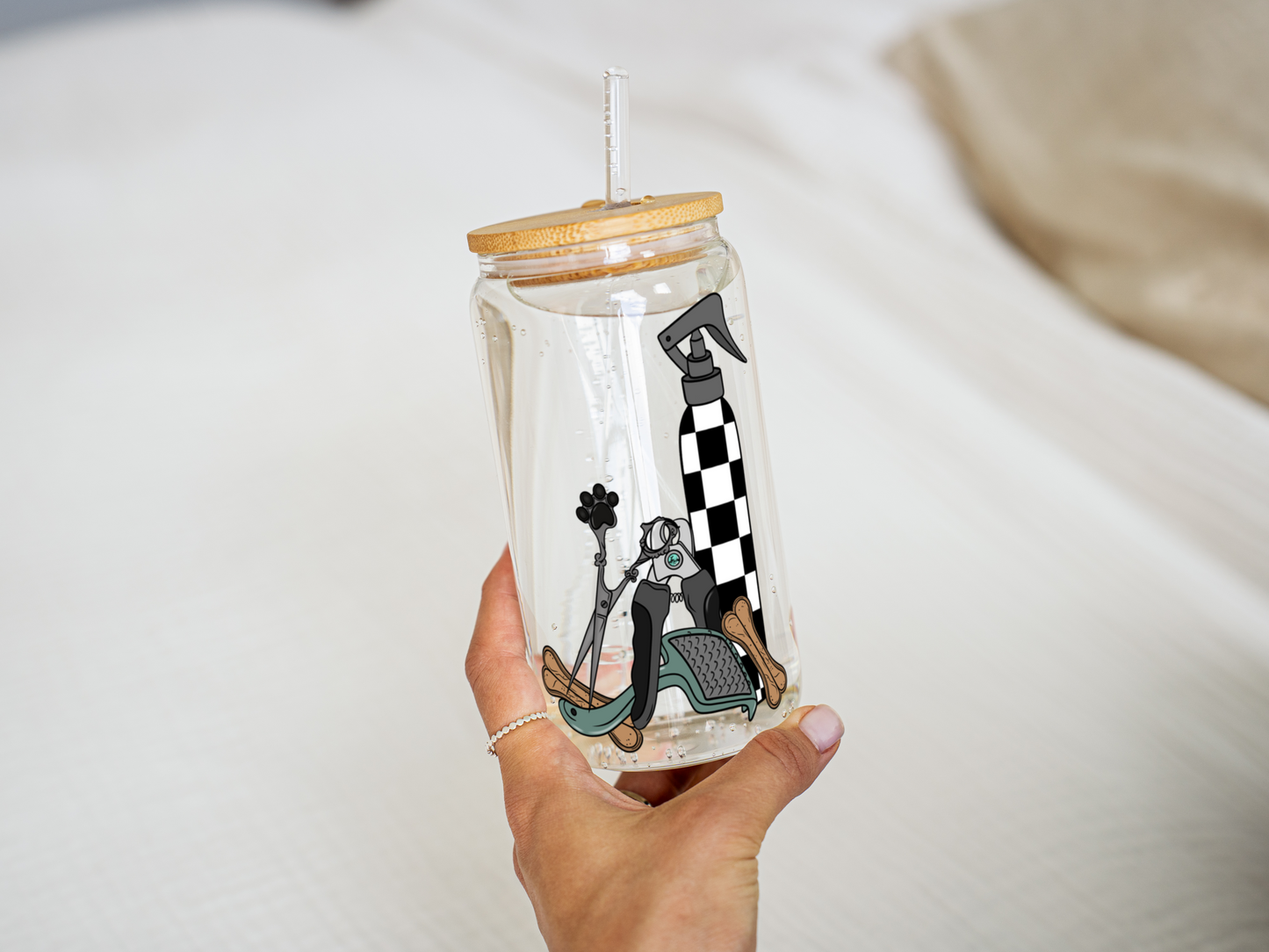 DOG GROOMER TURQUOISE WESTERN GLASS CAN