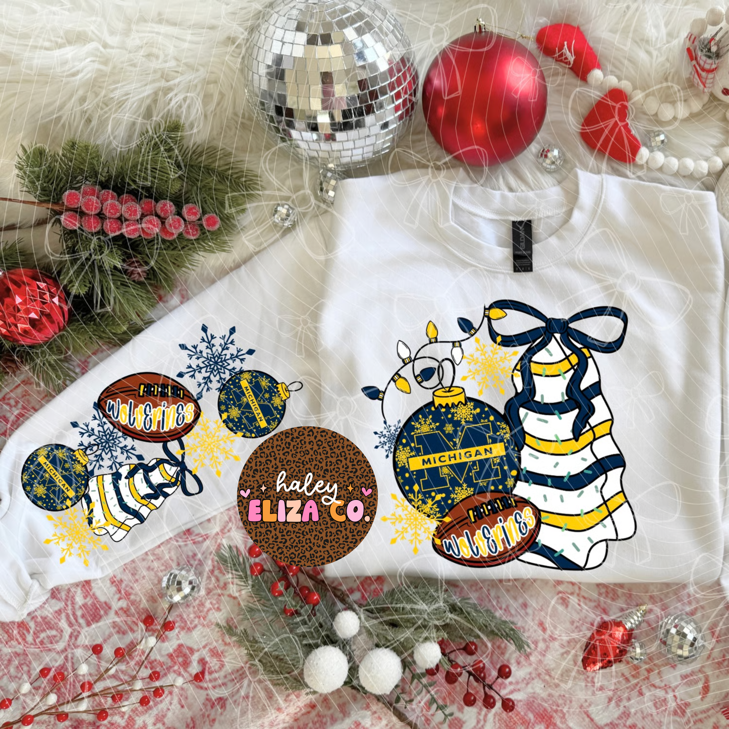 Christmas Trees Michigan Football Collage Crew w/sleeves