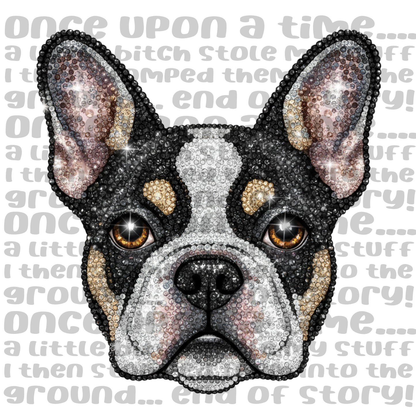 Faux Rhinestone French Bulldog face PNG