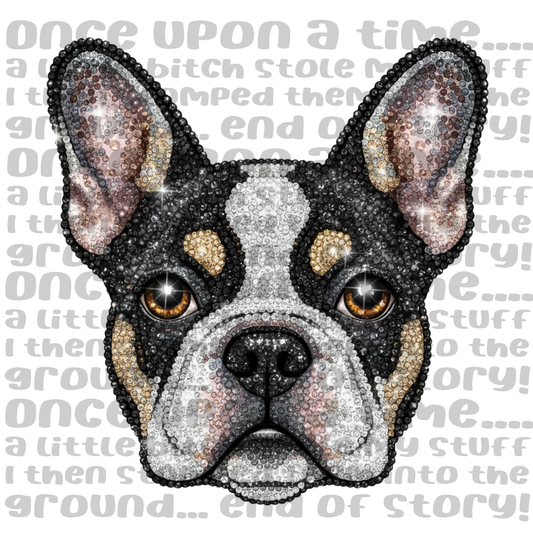 Faux Rhinestone French Bulldog face PNG