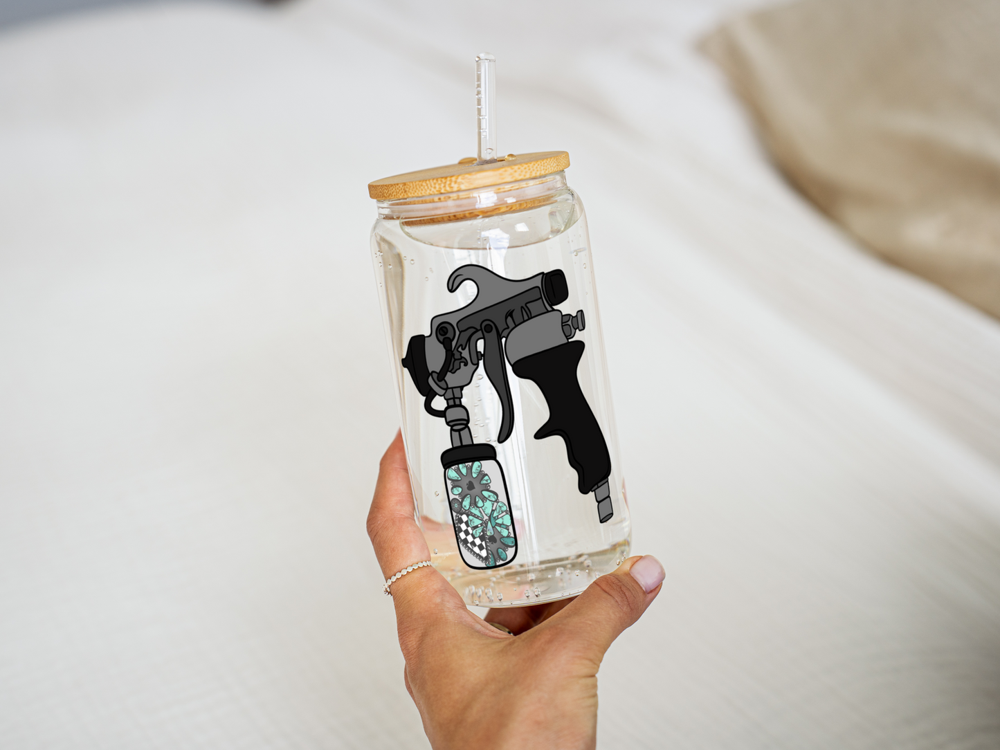 Turquoise Spray Tan Western Glass Can