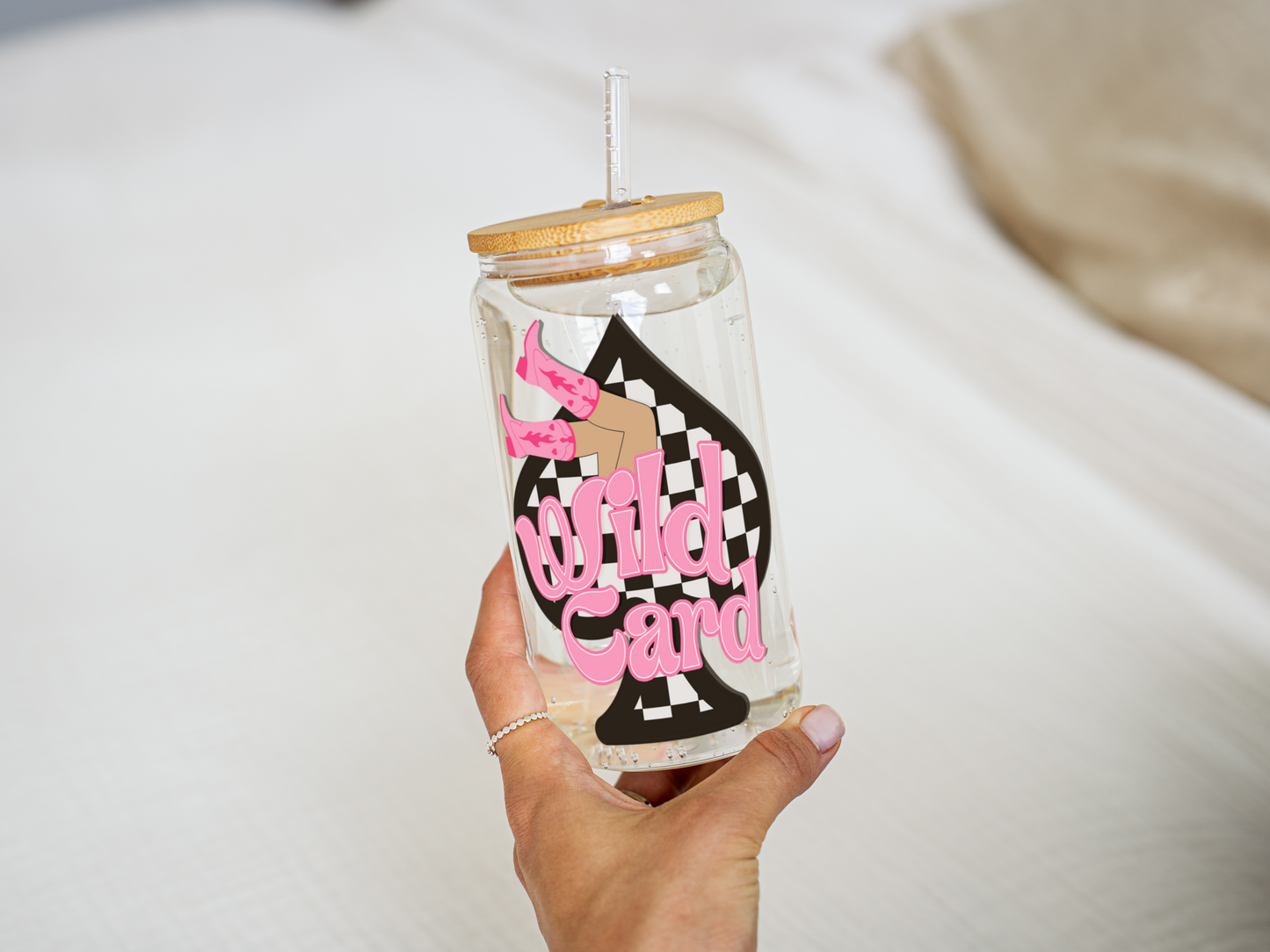 Wild Card Checkered Spade Cowgirl Legs Western Glass Can
